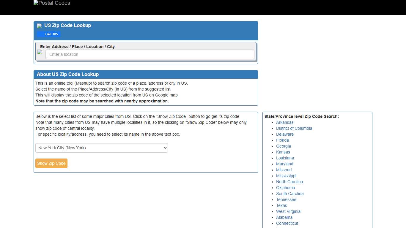 US Zip Code Lookup by Address/City, Map (Postal Code, Postcode)